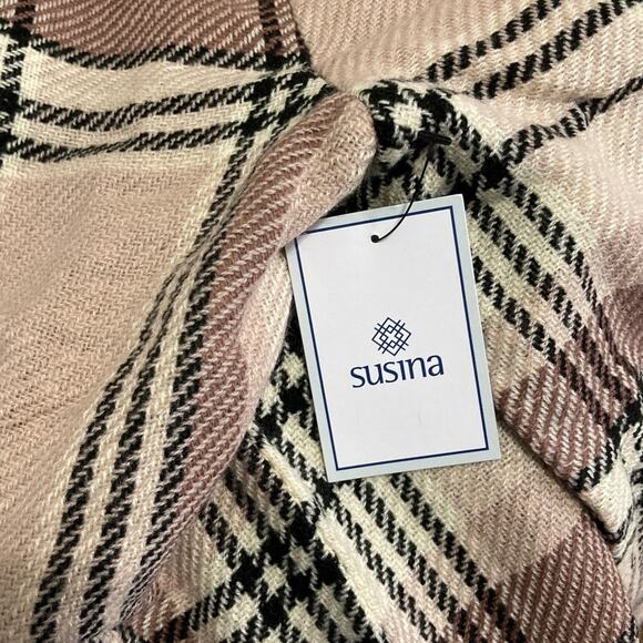 Pink Plaid Faux Shearling Trim Jacket size S NWT Knit Pockets - Picture 4 of 9